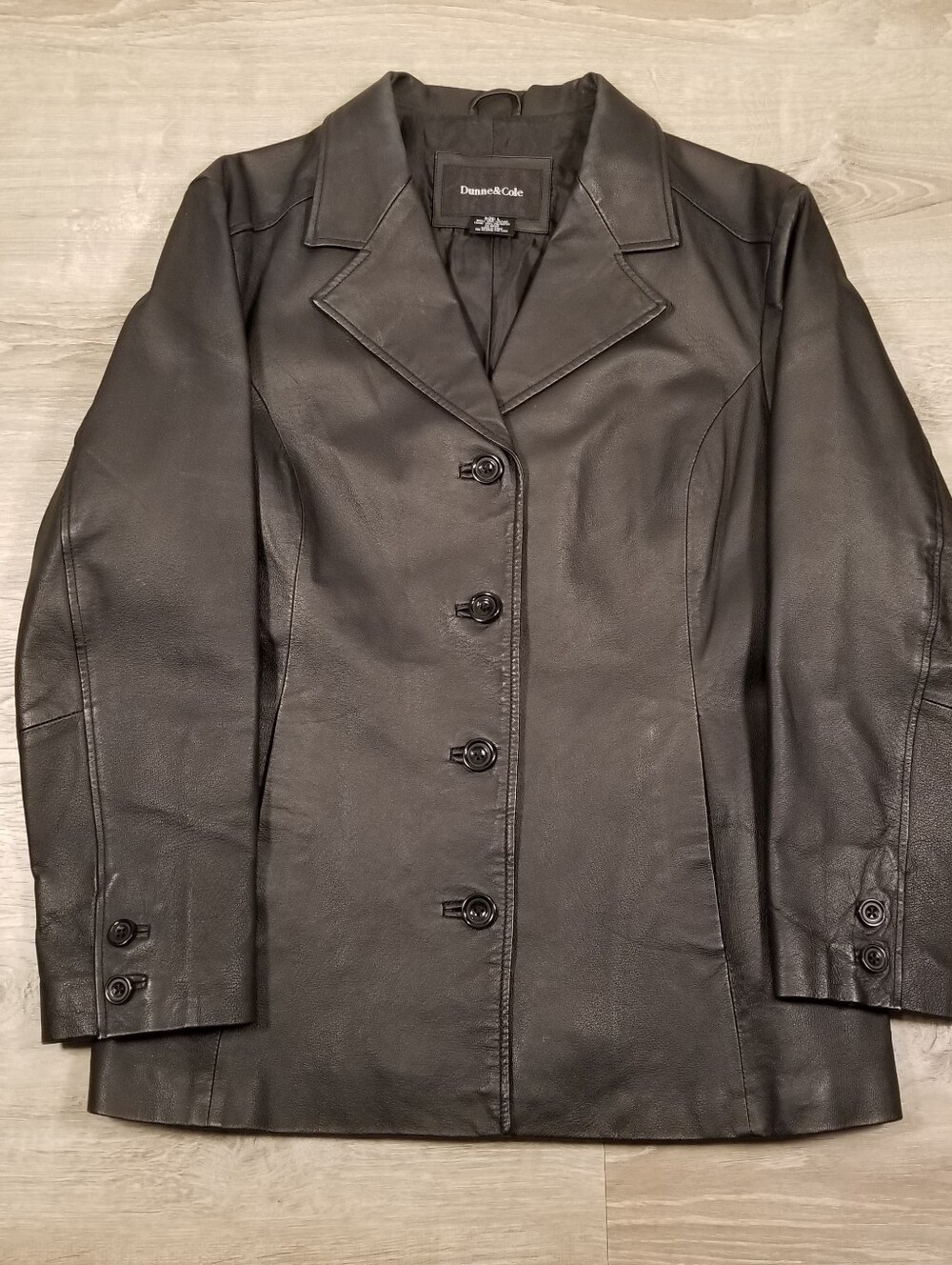 VTG Dunne & Cole Leather Jacket Womens Large Black Button-Front Business Casual